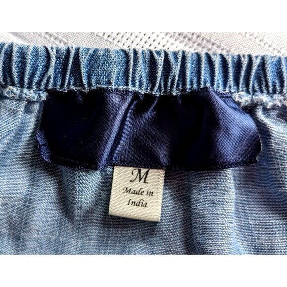 Francesa's BLUE RAIN 100% Tencel Chambray Off-Shoulder Crop Top Boho Poms Size M - Picture 3 of 7